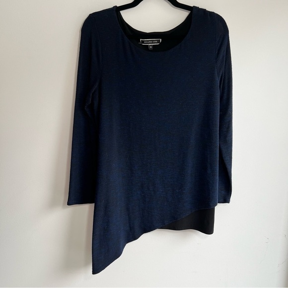 Melanie Lyne Tops - MELANIE LYNE | Asymmetrical Hem Dark Blue Heathered Layered Long Sleeve